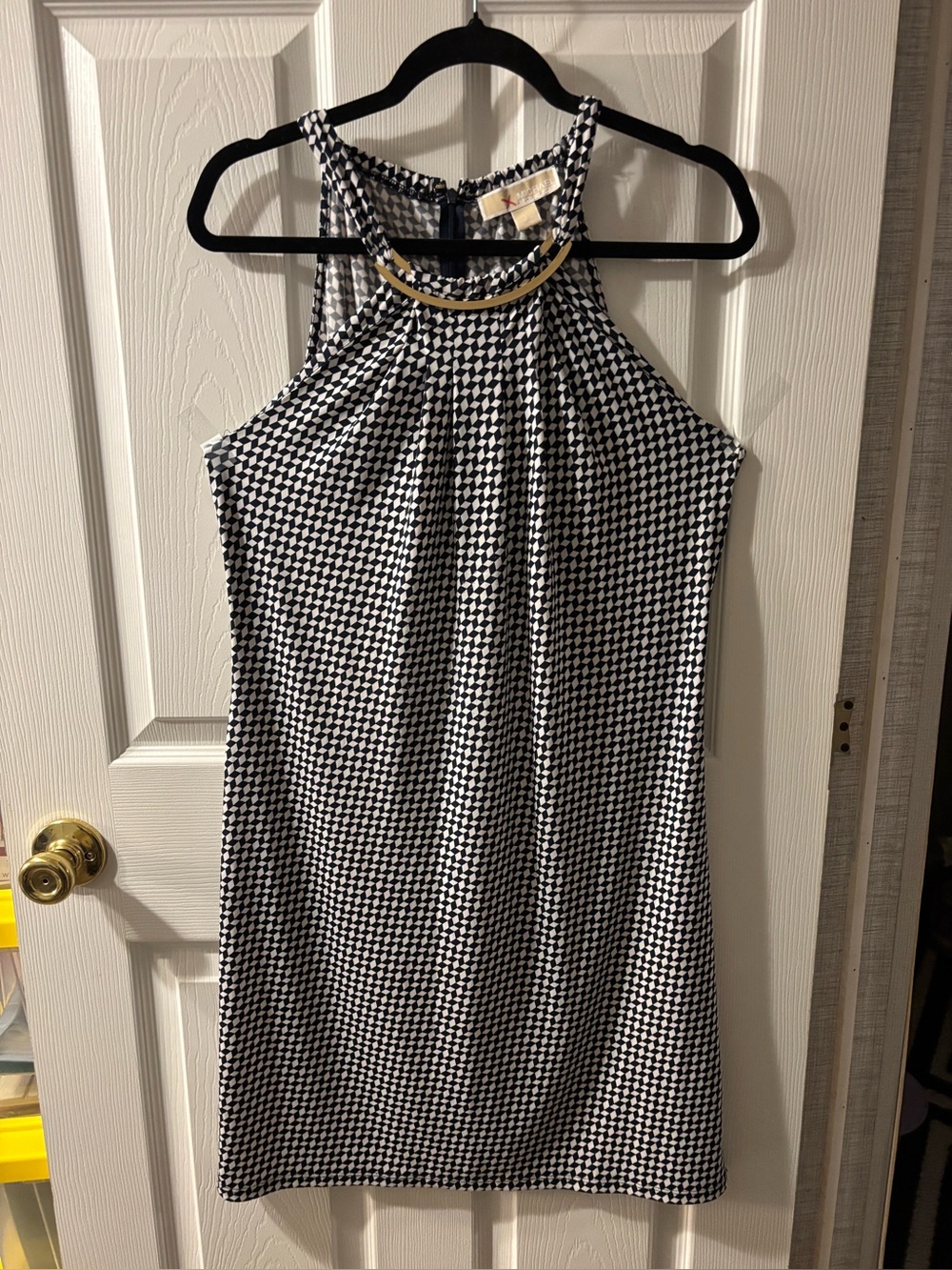 Sleeveless Black and White Patterned Halter Dress Michael Kors
